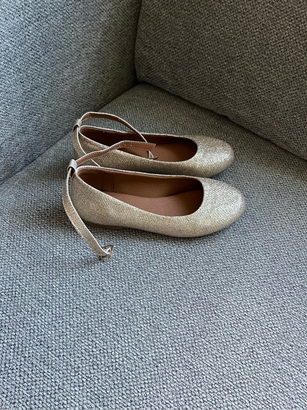 Girls' Gold Glitter Ankle-Strap Dress Flats